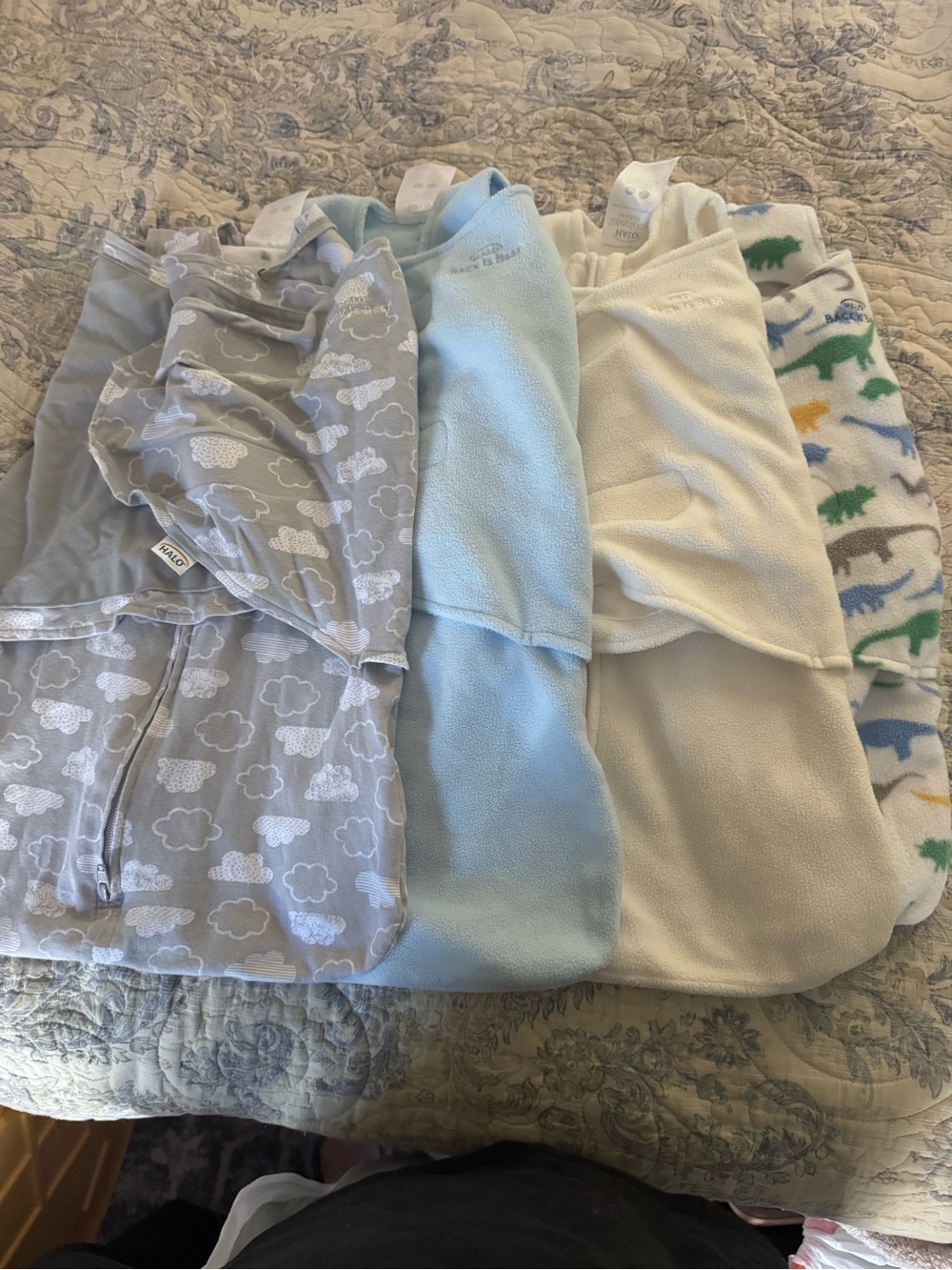 Bundle of 4 Halo Sleep Sack- size newborn.  3 fleece and 1 thinner cotton blend